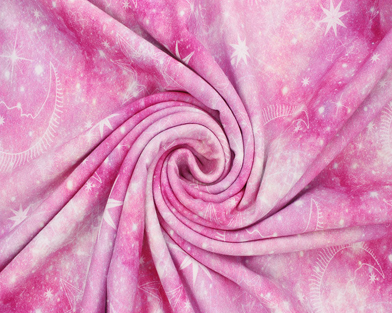 Pink Moon and Stars Cotton Jersey