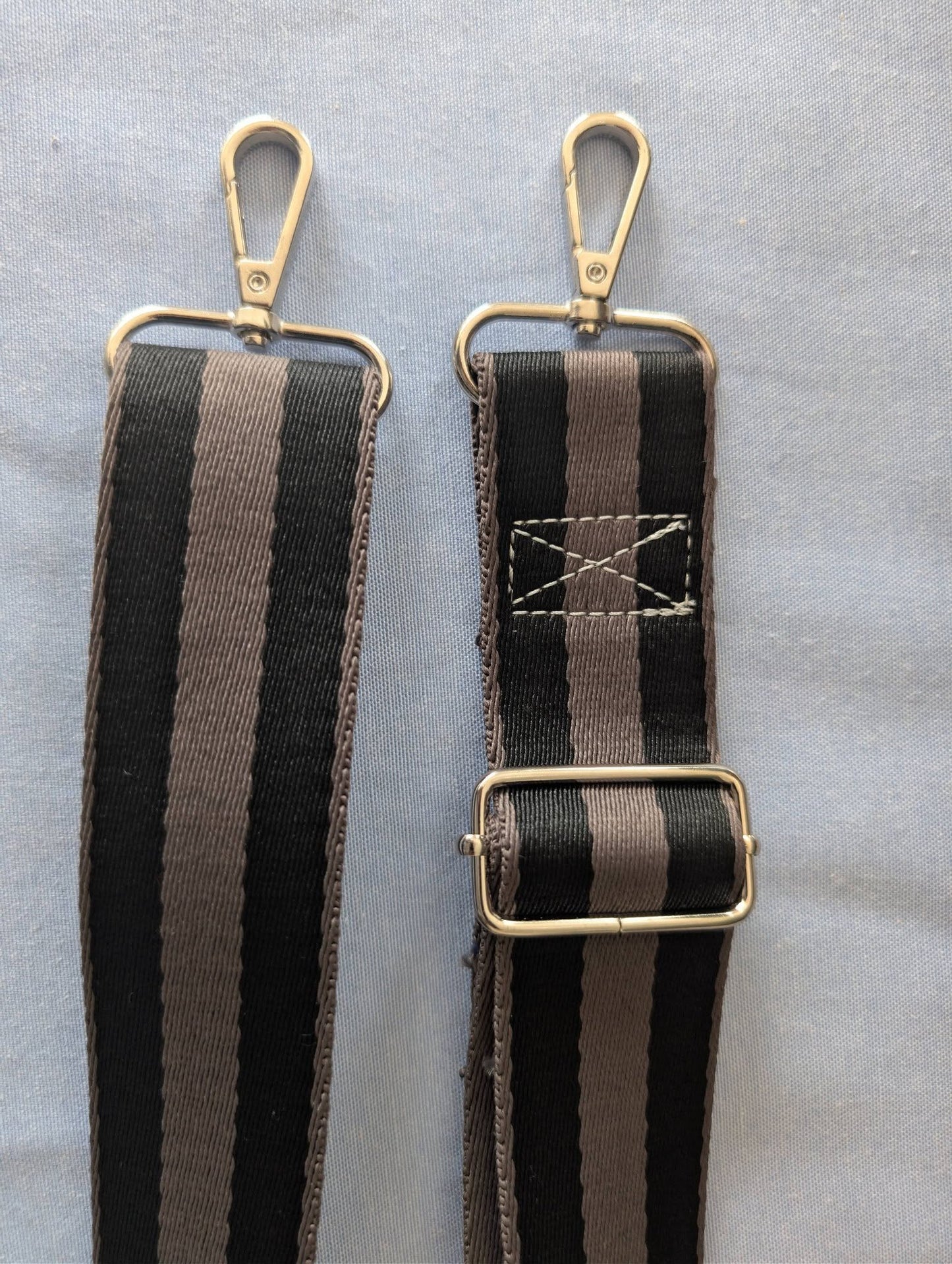 Grey Black stripe bag strap