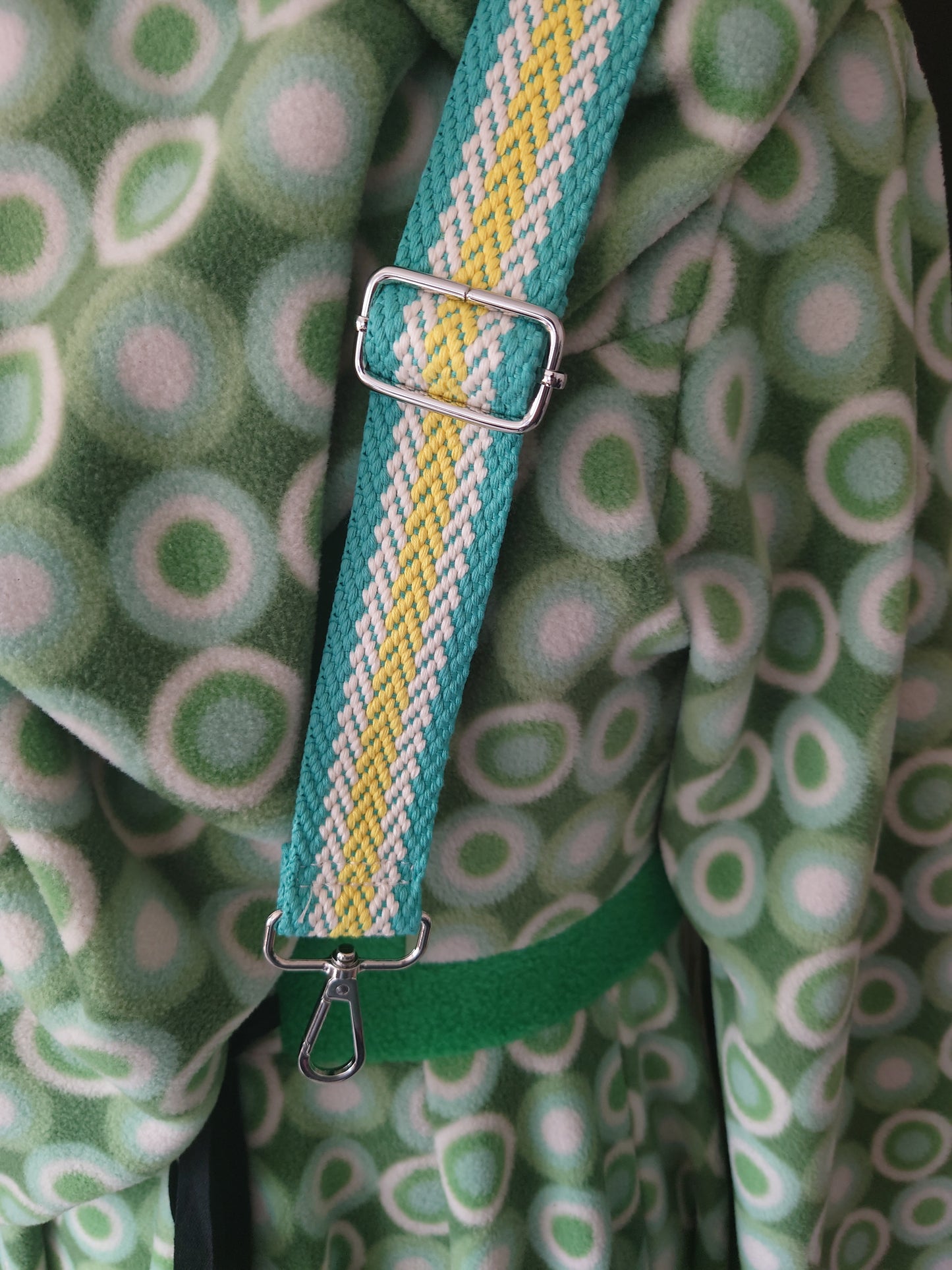 38mm multi arrow weave webbing, turquoise/ecru/yellow