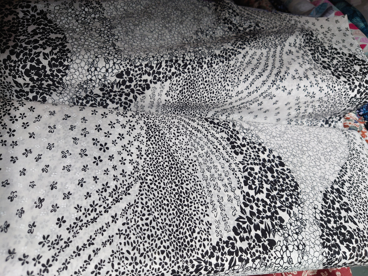 Cotton Lawn Black and White Floral