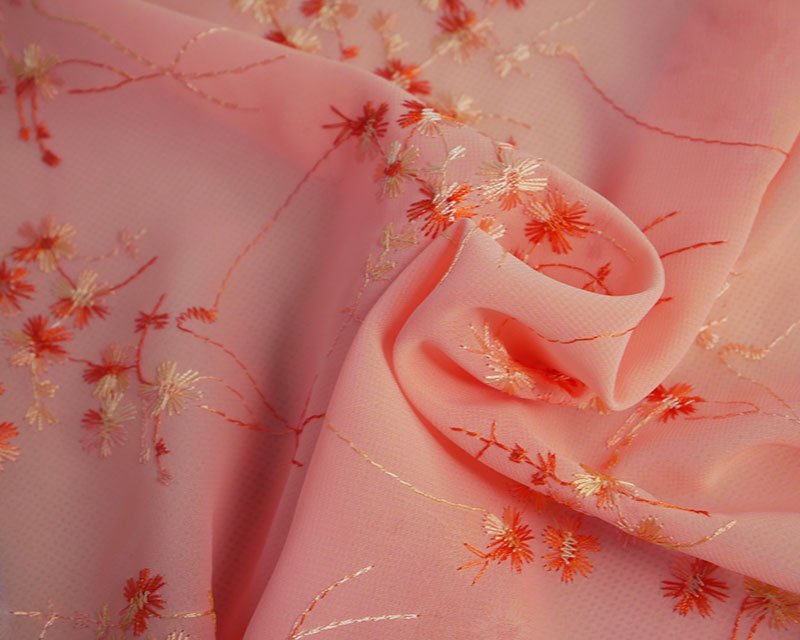 Peach embroidered Floral Chiffon