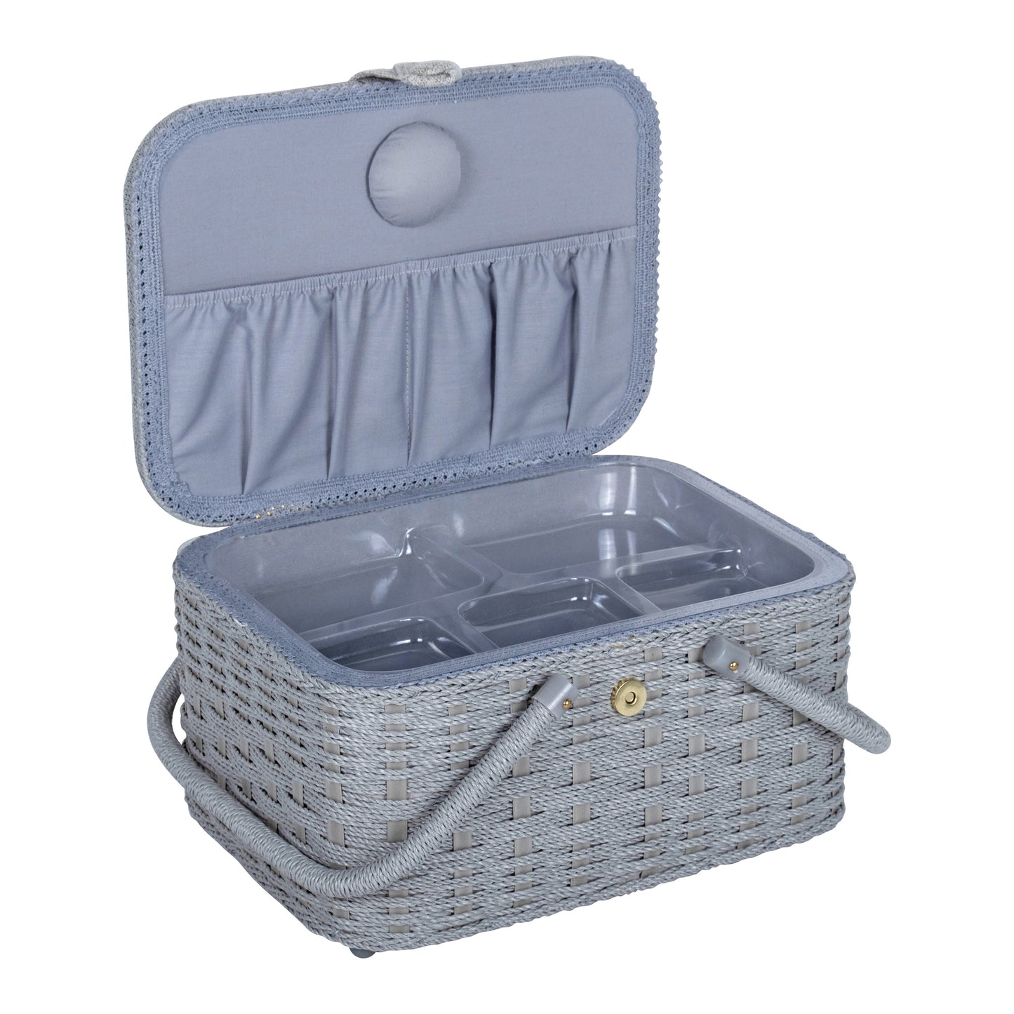 Sewing Box: (L): Wicker Basket: Embroidered: Knit Happens