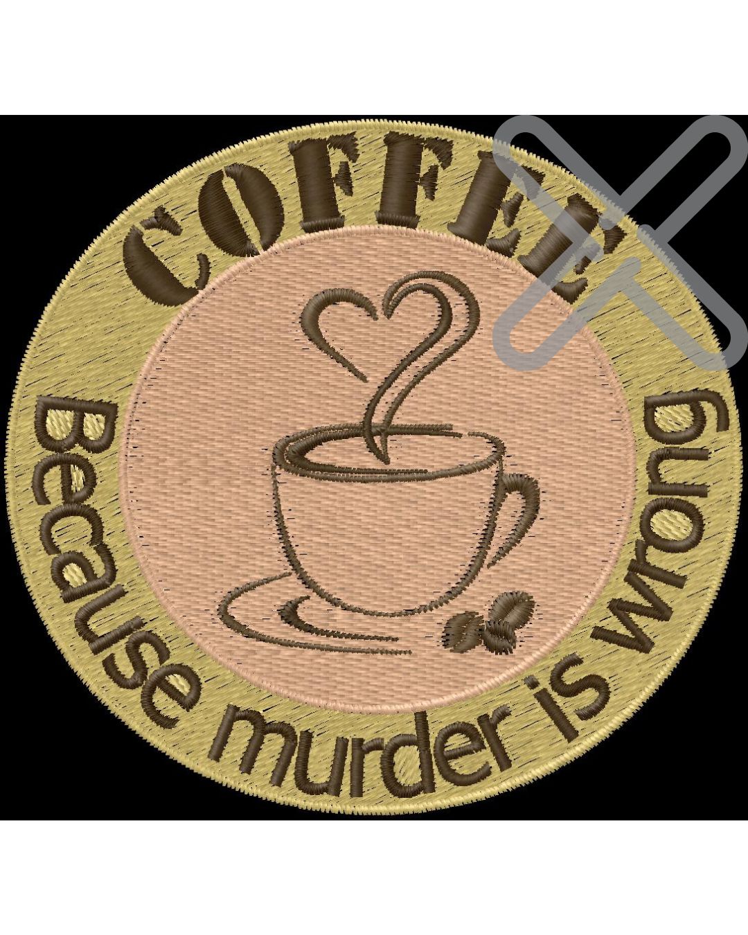 Coffee cup embroidery patch, download file, digital