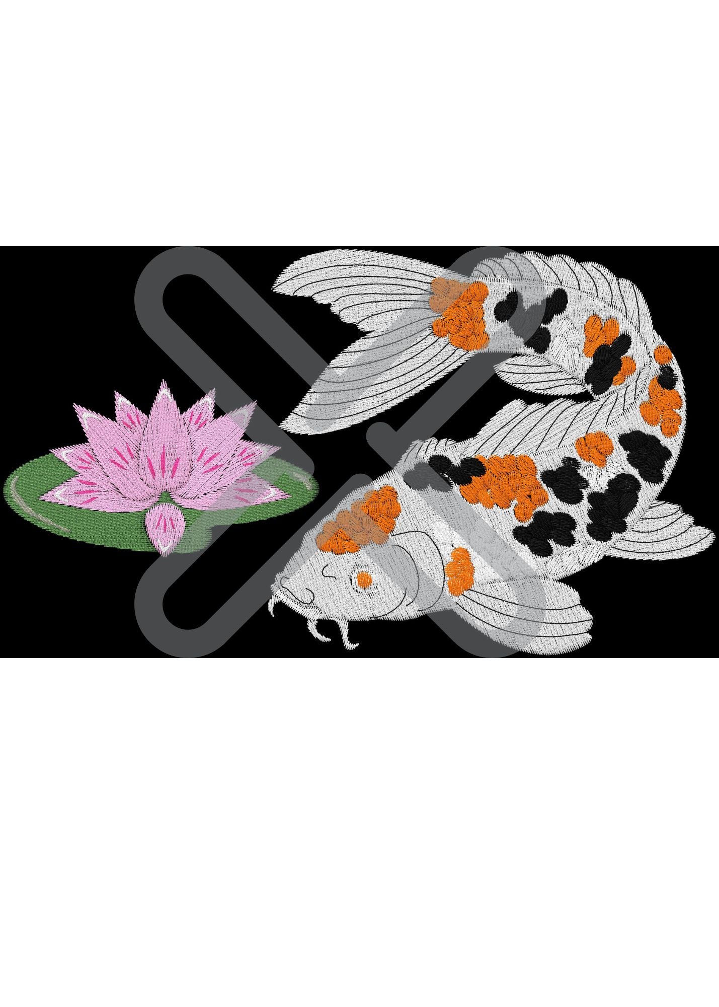 Koi Carp & Lilly pad flower embroidery design