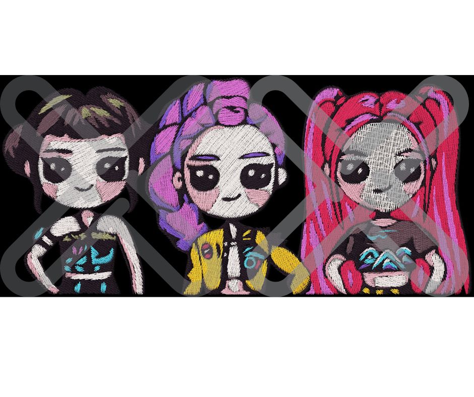 K-pop Girl Trio Fan Art Embroidery File