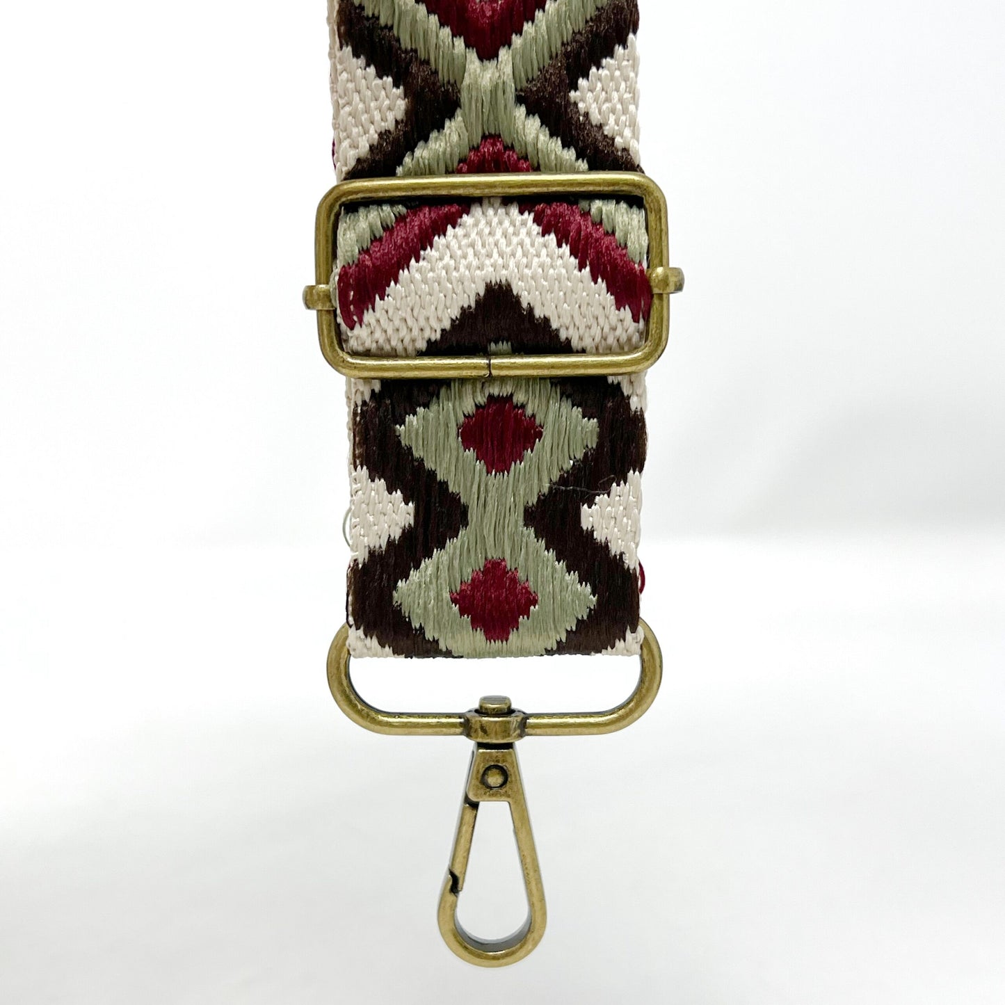 38mm tribal webbing, burgundy/khaki/ecru