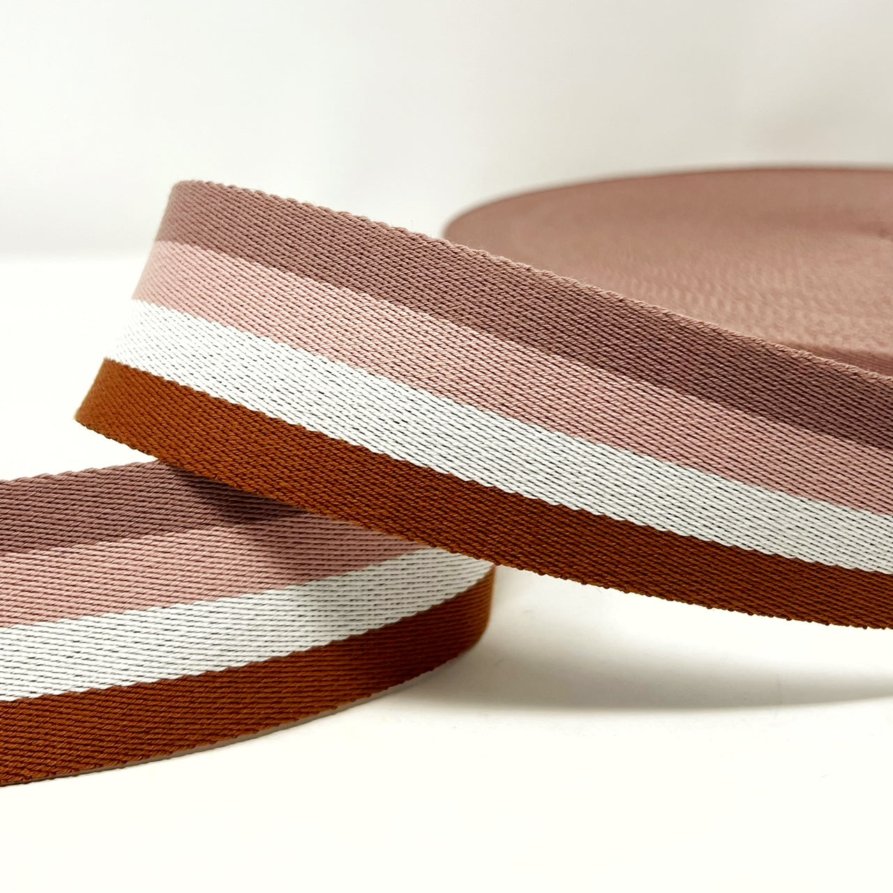 stripe webbing, caramel/pinks/ecru, 50mm