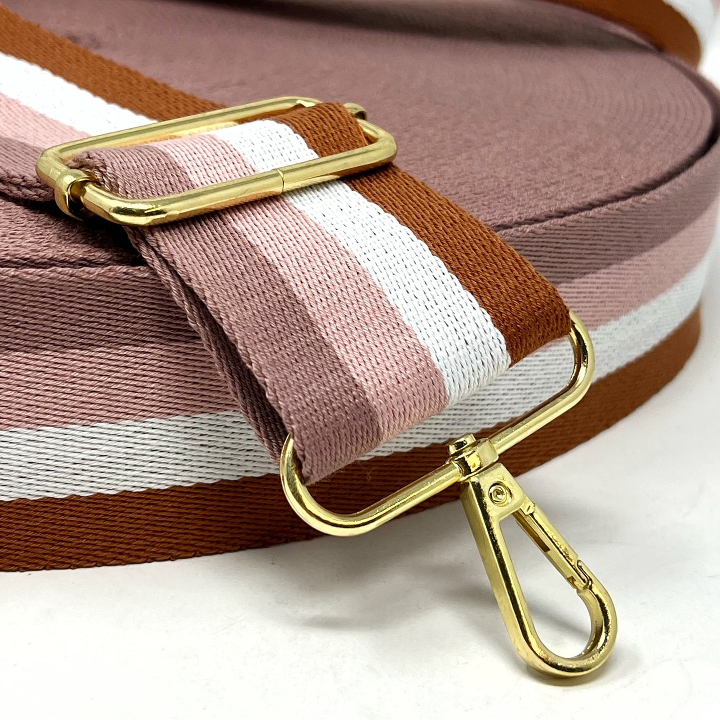 stripe webbing, caramel/pinks/ecru, 50mm