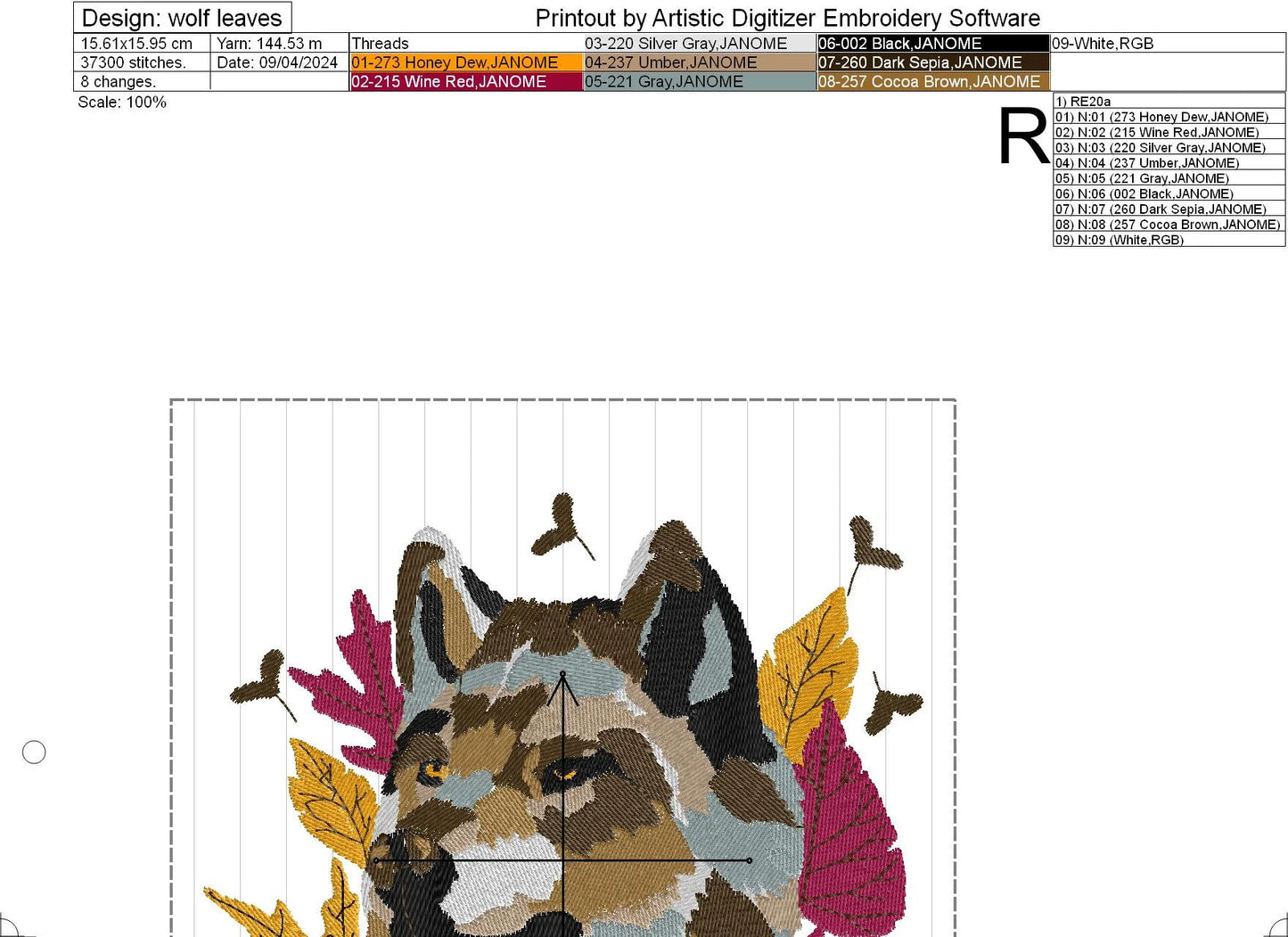 Autumn Fall Wolf Embroidery Download File