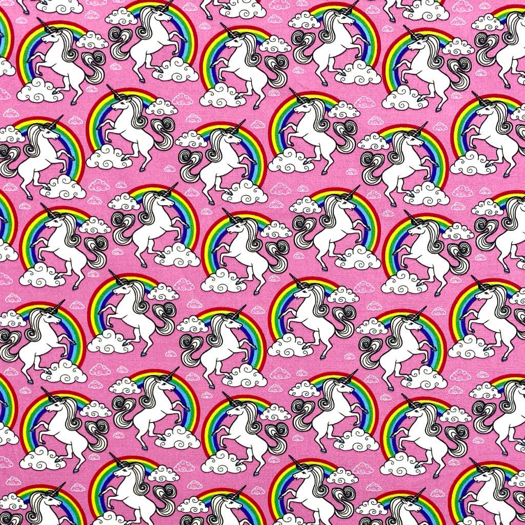 Rose & Hubble Rainbow Unicorns cotton poplin fabric in pink