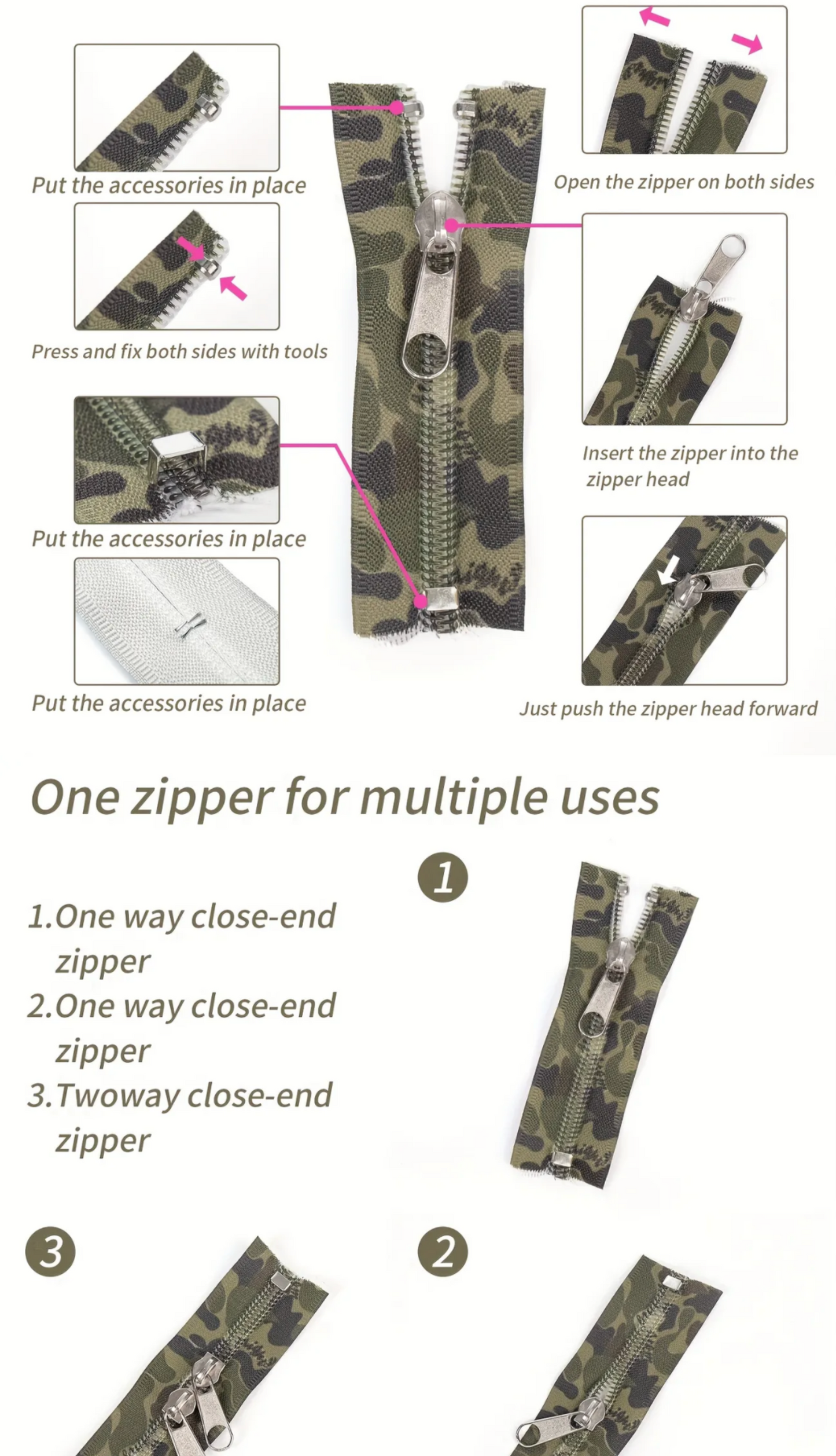 Camouflage zipper tape