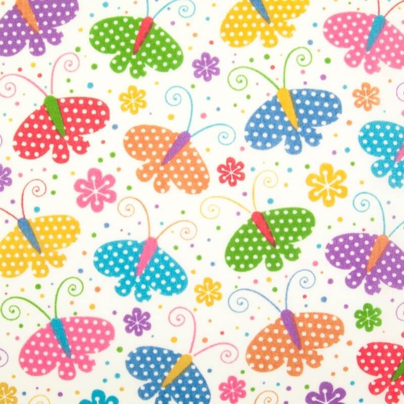Polycotton Fabric Butterflies Spotty Polka Dots Flower Butterfly