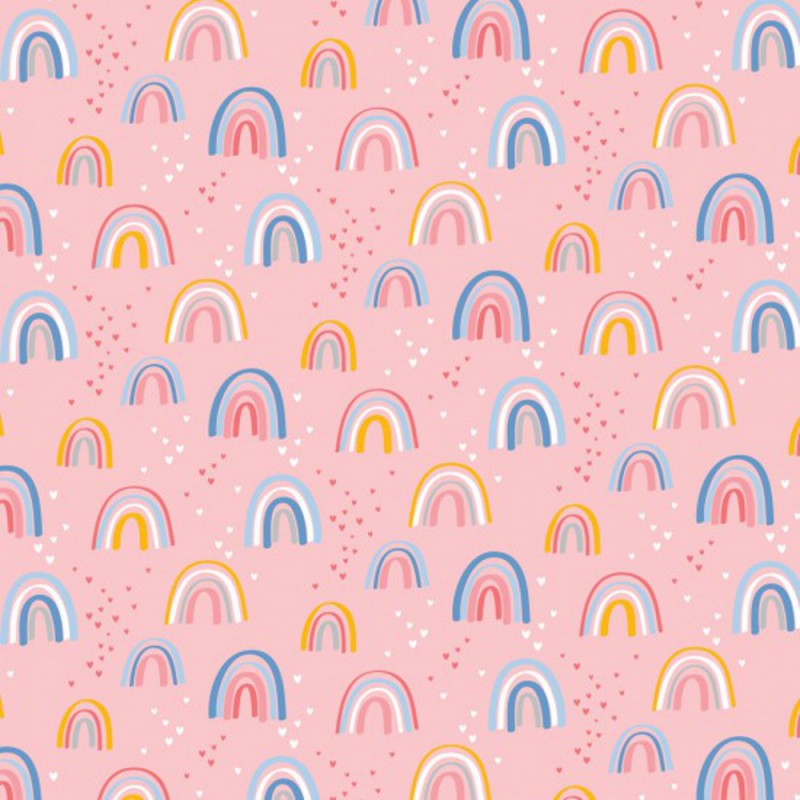 100% Cotton Fabric Nutex Sweet Dreams Kids Rainbow Fairytale Ditsy Hearts