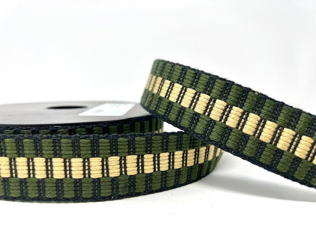 30mm cotton mix tile stripe webbing, khaki/stone/black