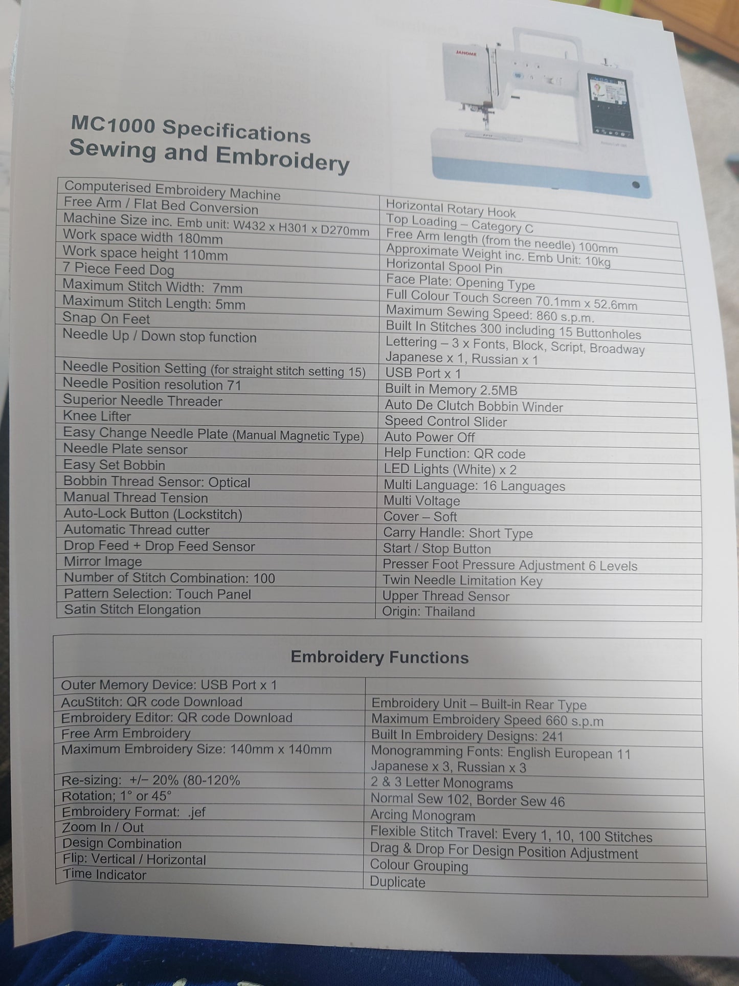 MC1000 Sewing & Embroidery Machine