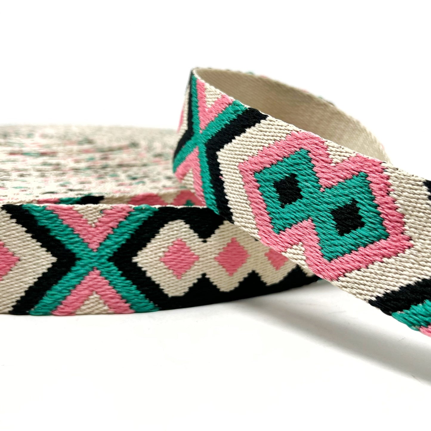 38mm tribal webbing, stone/pink/jade/black