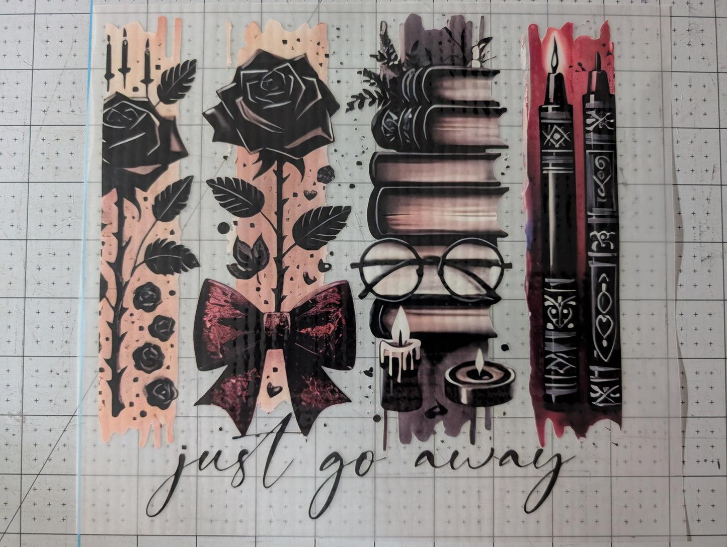 Iron on transfer - go away strips 9" x 9"