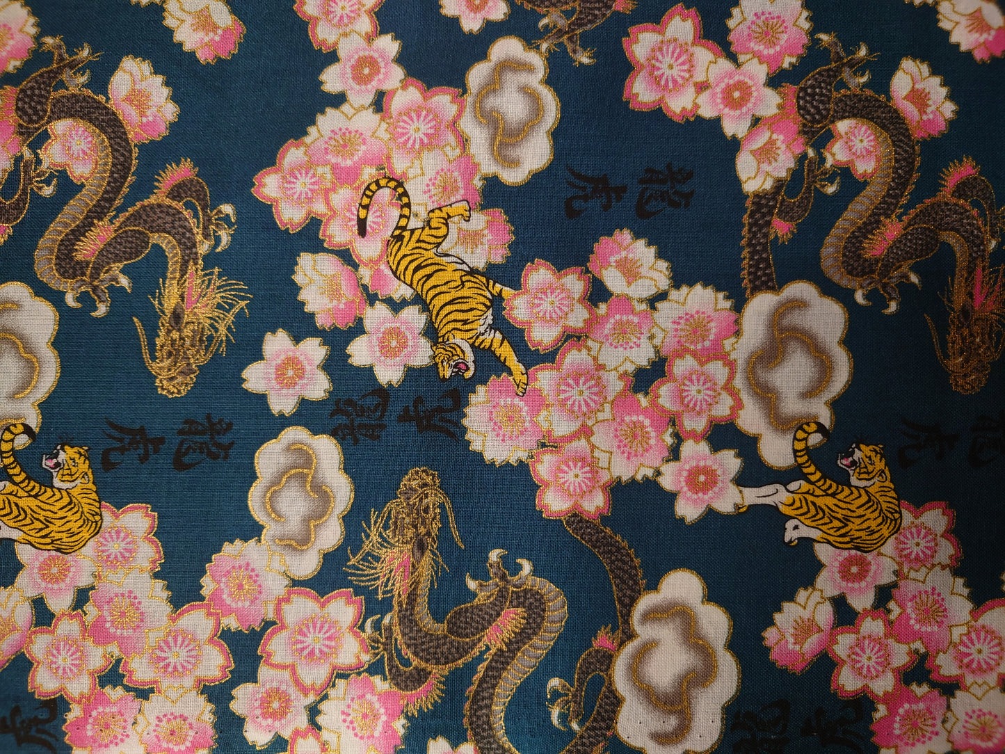 Japanese Nutex Teal Tiger Floral 100% cotton