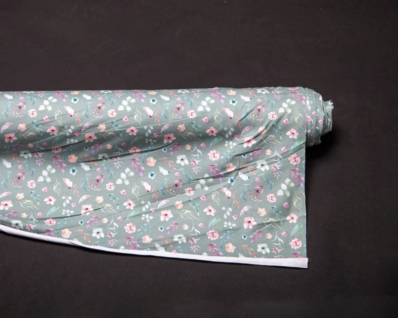 Floral watercolour Leaves Cotton Jersey