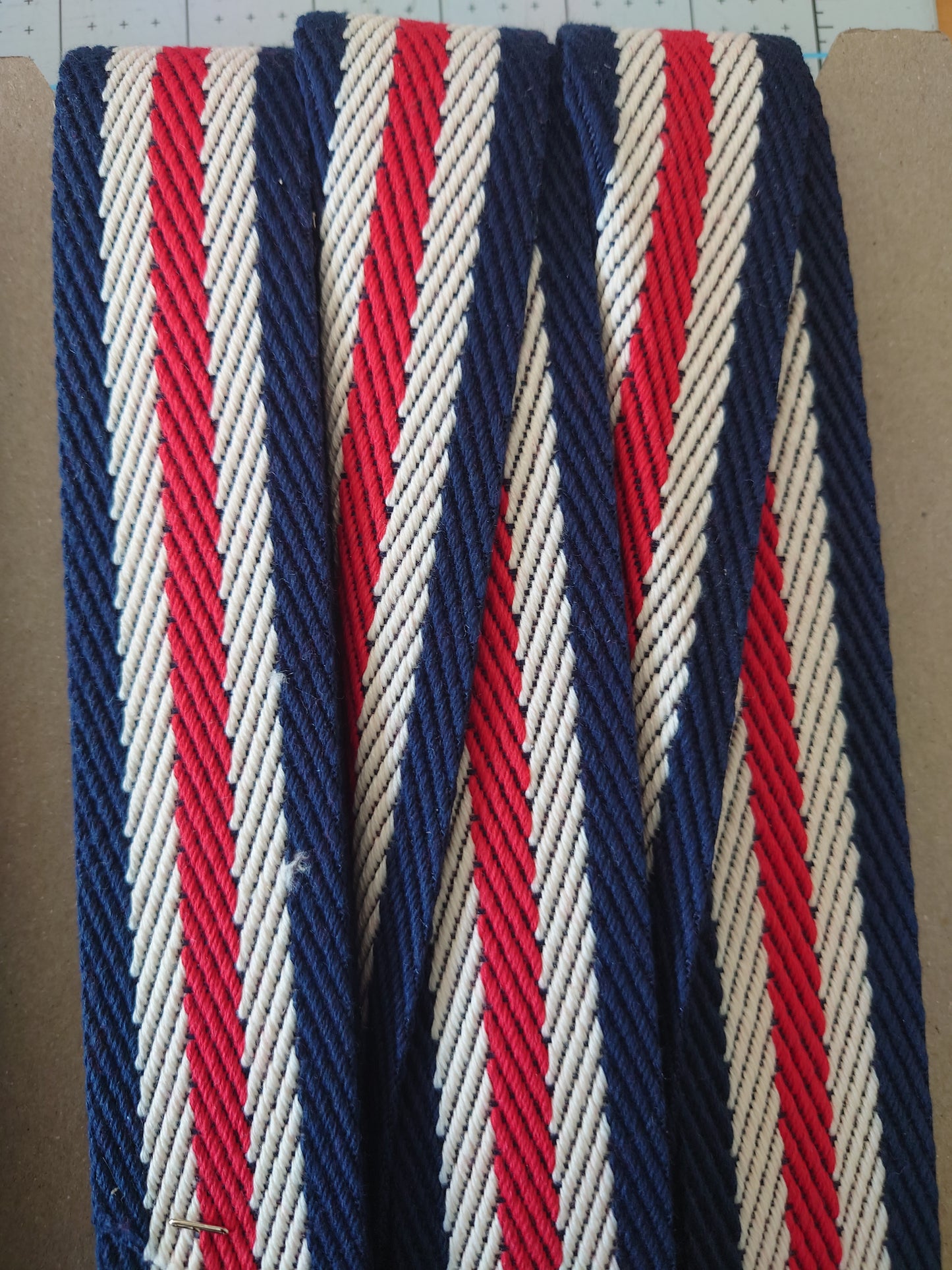 Textured stripe webbing, red/ecru/navy, 38mm