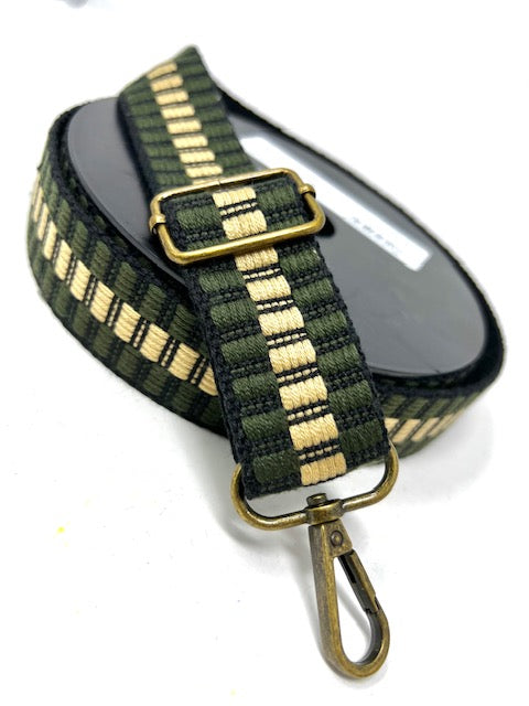 30mm cotton mix tile stripe webbing, khaki/stone/black
