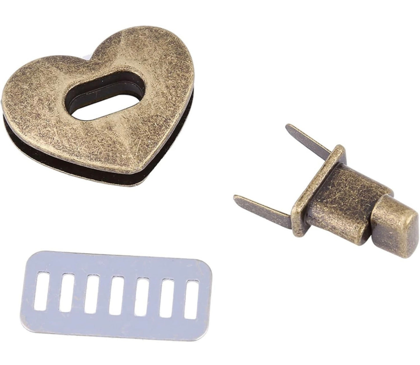 Heart twist lock bag fastening - antique brass