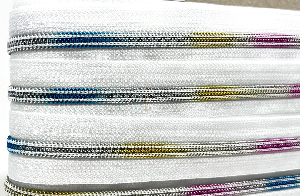 White Rainbow Zip Tape #5 - per meter