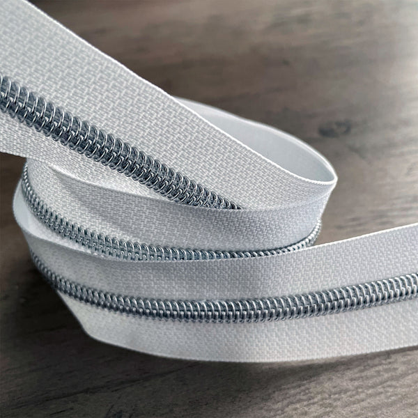 White Zip Tape with Silver Teeth #5