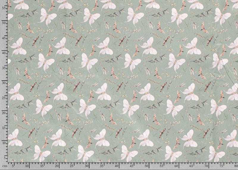 Sage Watercolour Butterflies Cotton Jersey