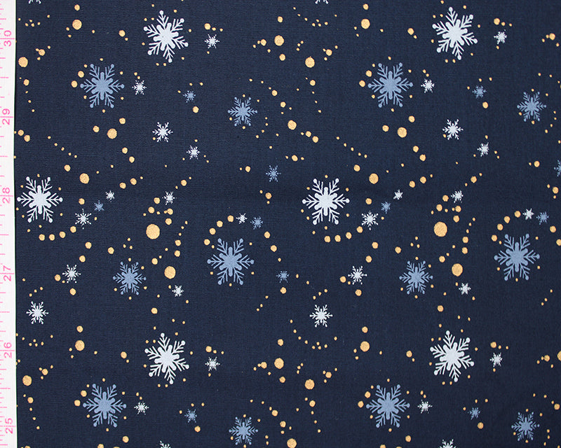 Navy - White Christmas Rose Gold Xmas Poplin