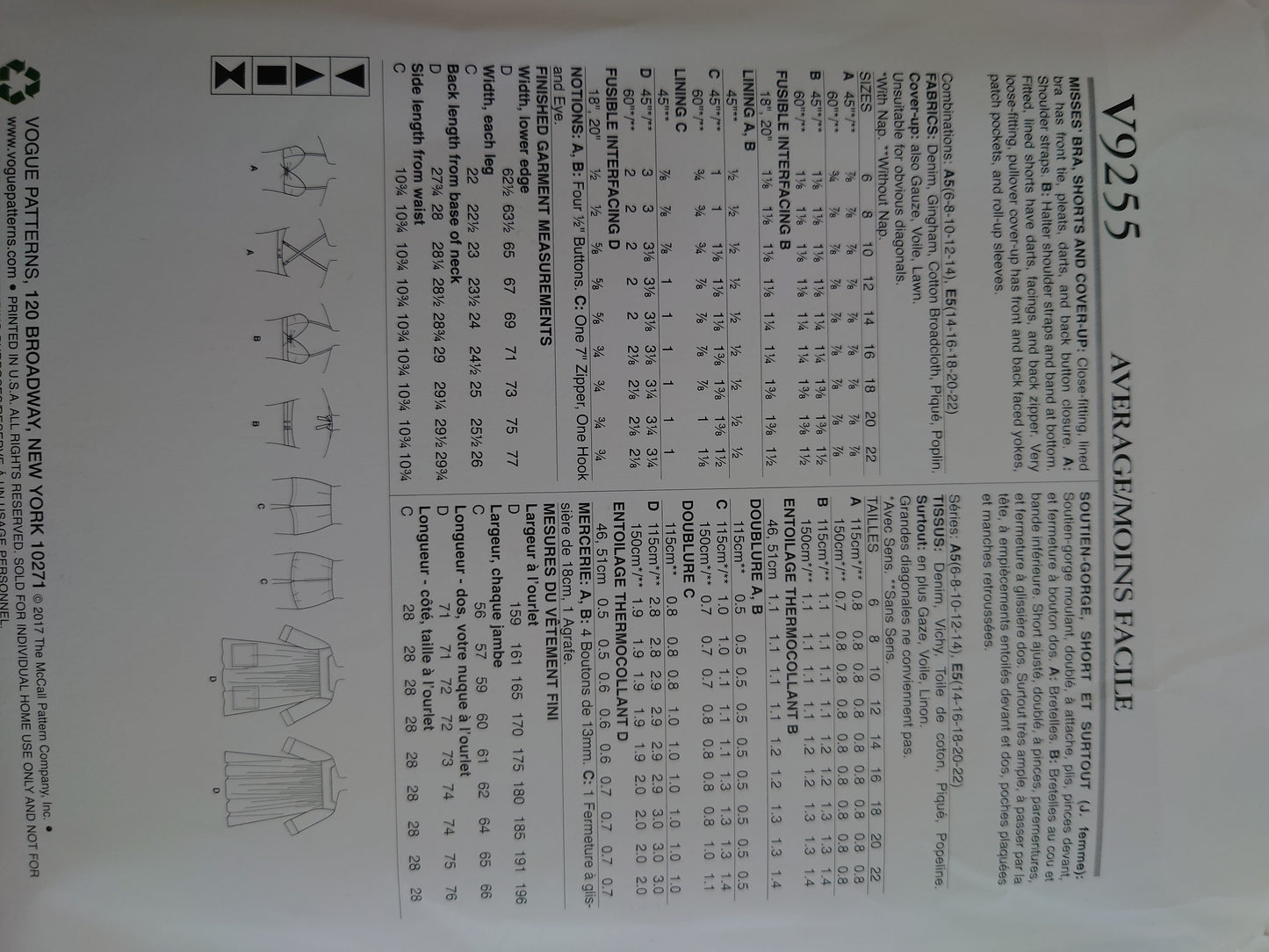 Vogue Vintage Bra, Shorts & Cover-up V9255