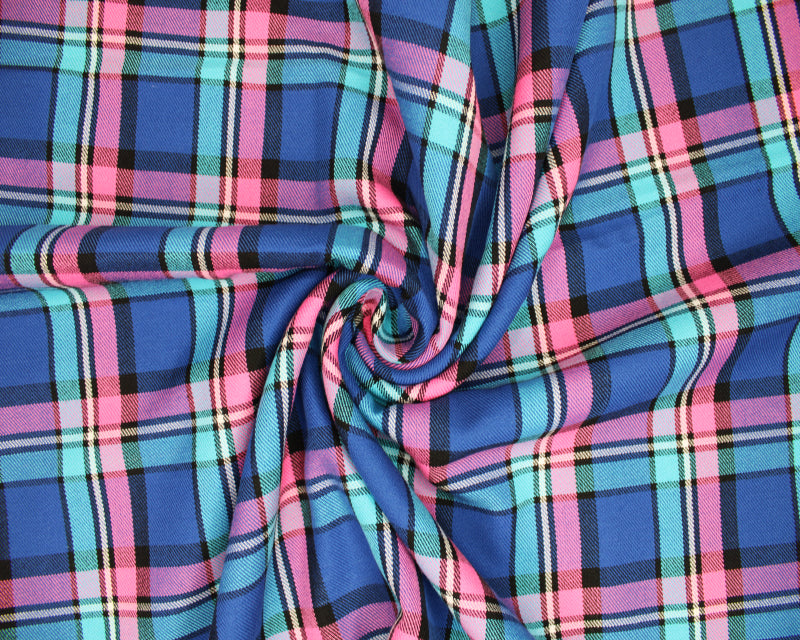 Polyviscose Tartan - Navy & Pink