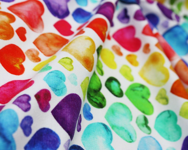 Rainbow Hearts Cotton Jersey