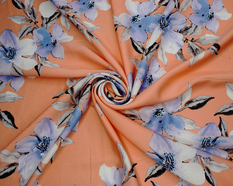 Peach Floral Crepe De Chine