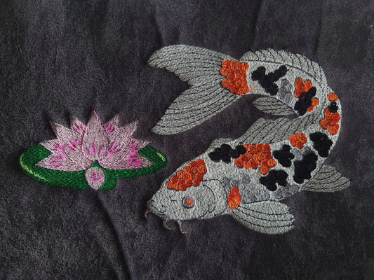 Koi Carp & Lilly pad flower embroidery design