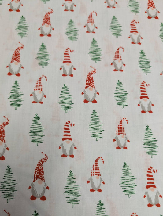 Printed Polycotton Fabric - Christmas trees + Gonks