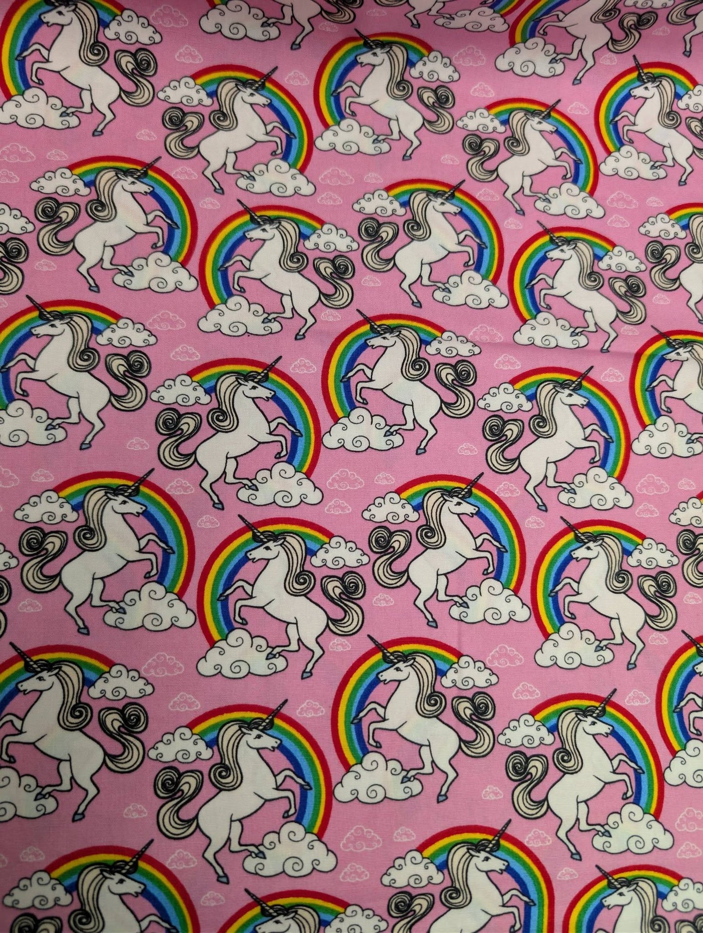 Rose & Hubble Rainbow Unicorns cotton poplin fabric in pink