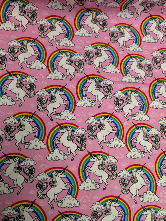 Rose & Hubble Rainbow Unicorns cotton poplin fabric in pink
