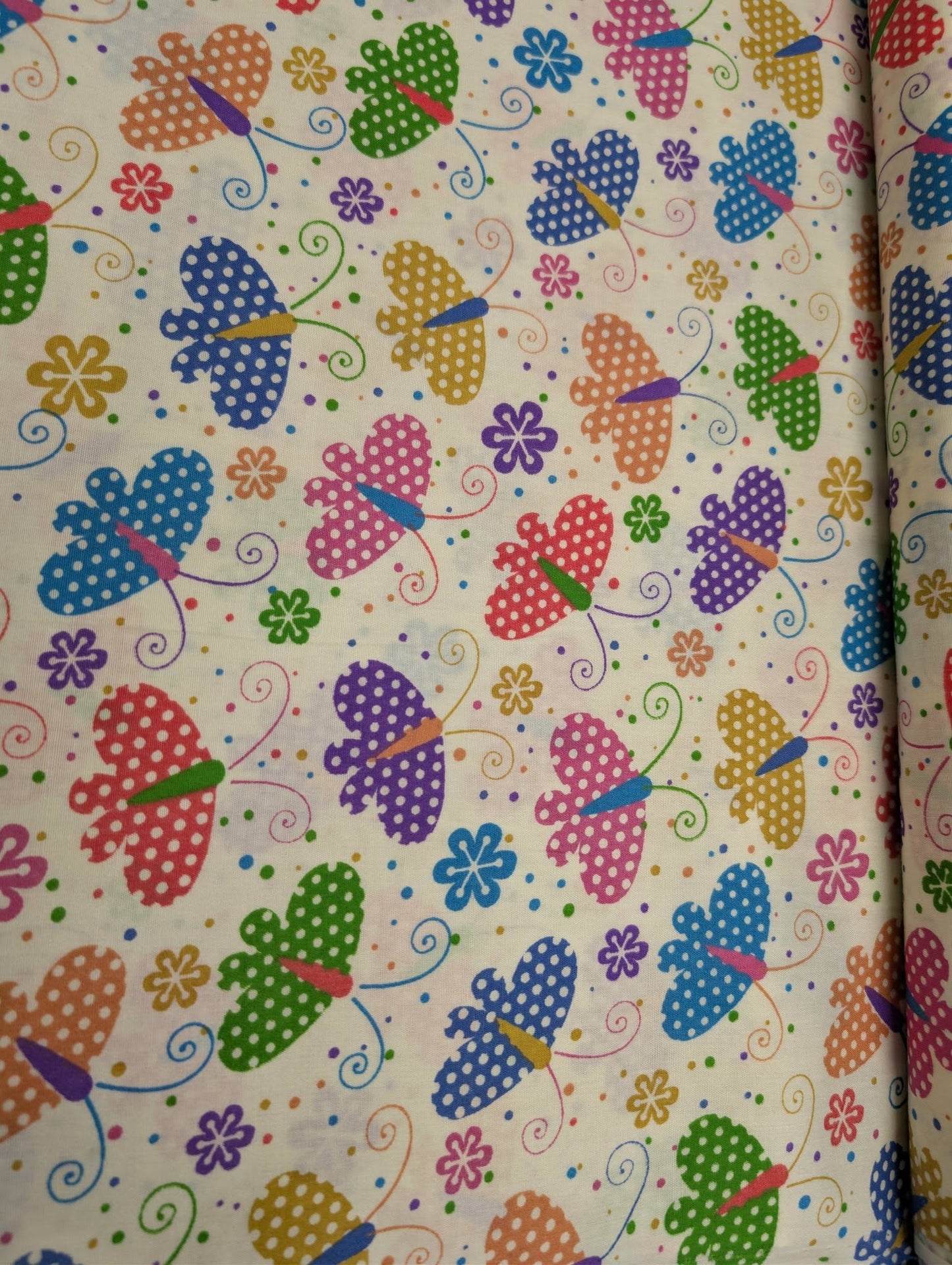 Polycotton Fabric Butterflies Spotty Polka Dots Flower Butterfly
