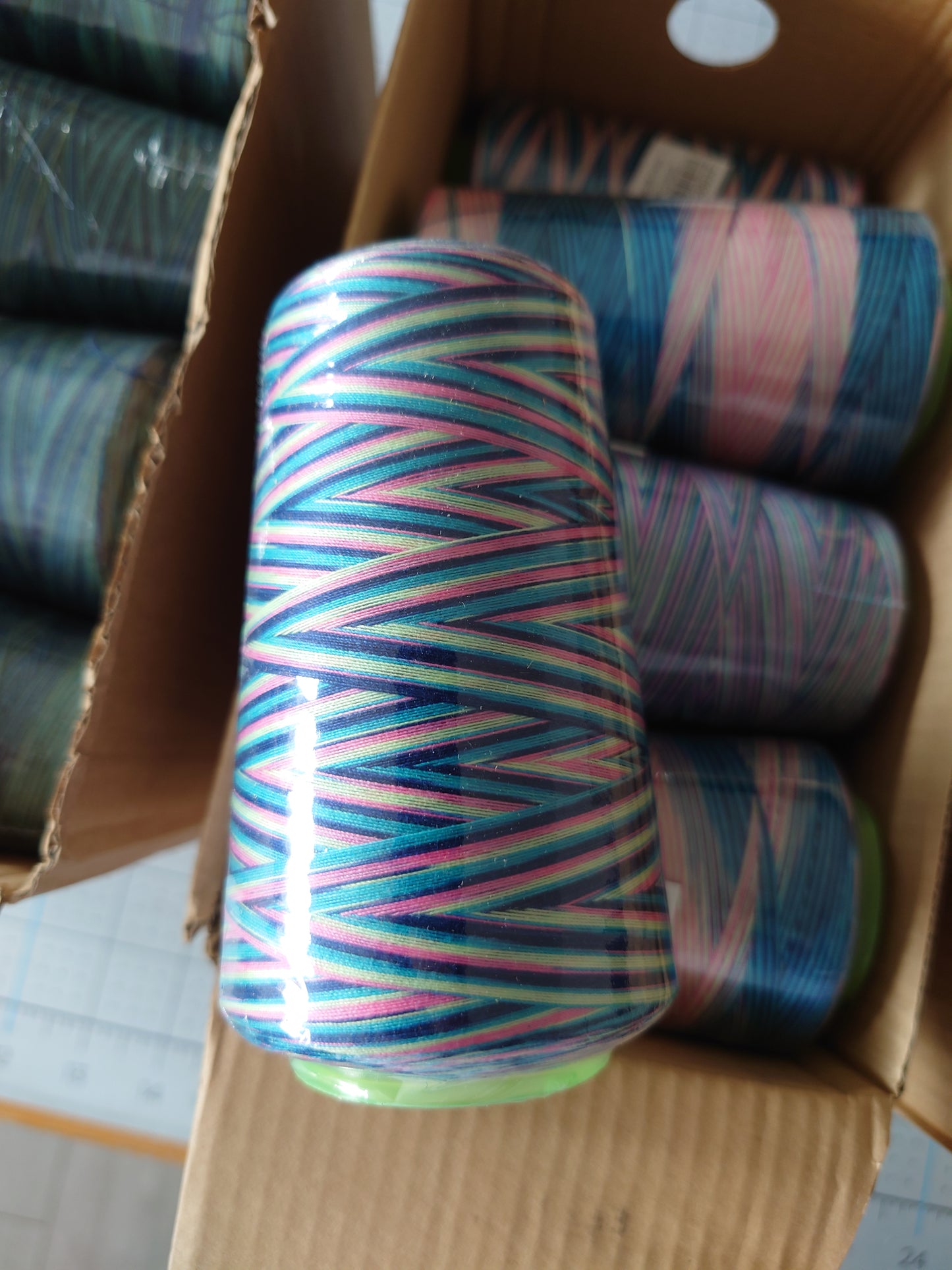 Pink/blue/green variegated overlocker cones - 115