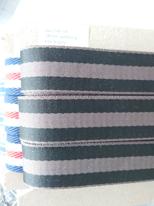 stripe webbing, black/grey, 38mm. Polyester