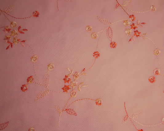 Peach embroidered Floral Chiffon