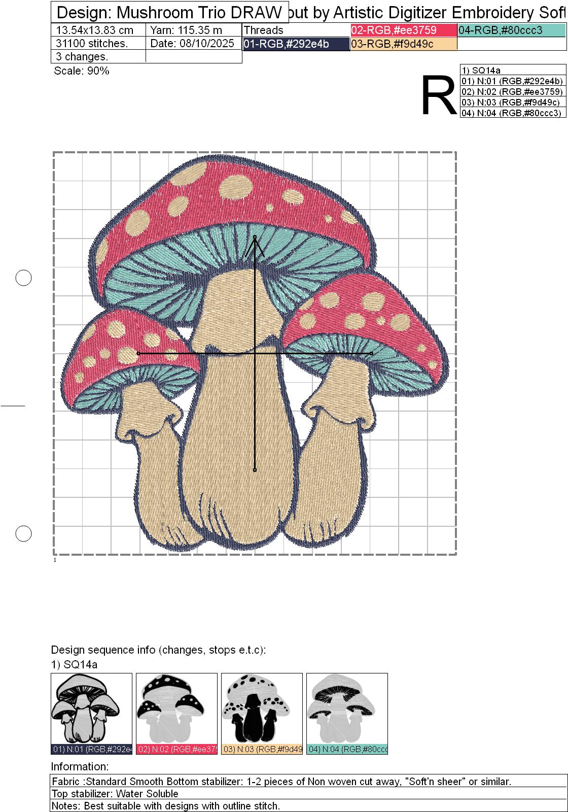 Mushroom Trio Machine Embroidery File