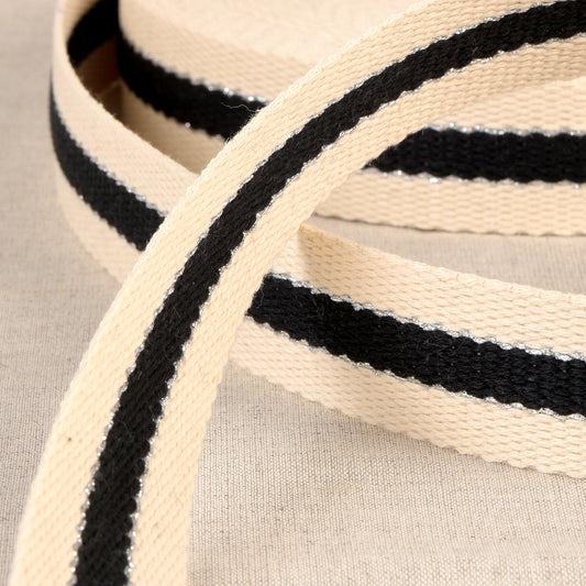 Trim: Webbing: Metallic: Cotton: 30mm: Black