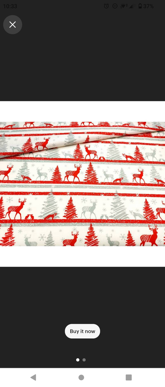 Christmas reindeer in stripes on white 100% Cotton