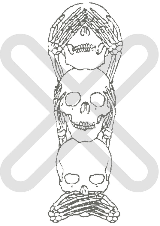 Skull Hear, see, speak, Machine Embroidery File