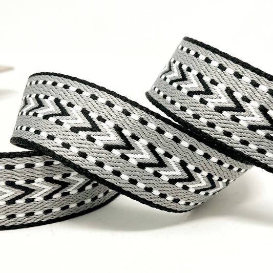 38mm arrow weave webbing – black/grey/white .