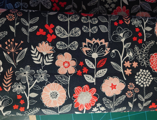 Japanese NUTEX Floral Black 45% Cotton, 55% linen