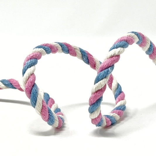 Pink, blue & white cotton cord 6mm