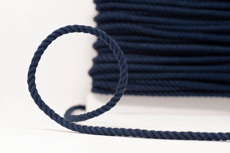 Navy 6mm twisted cord, 100% cotton, pre-shrunk